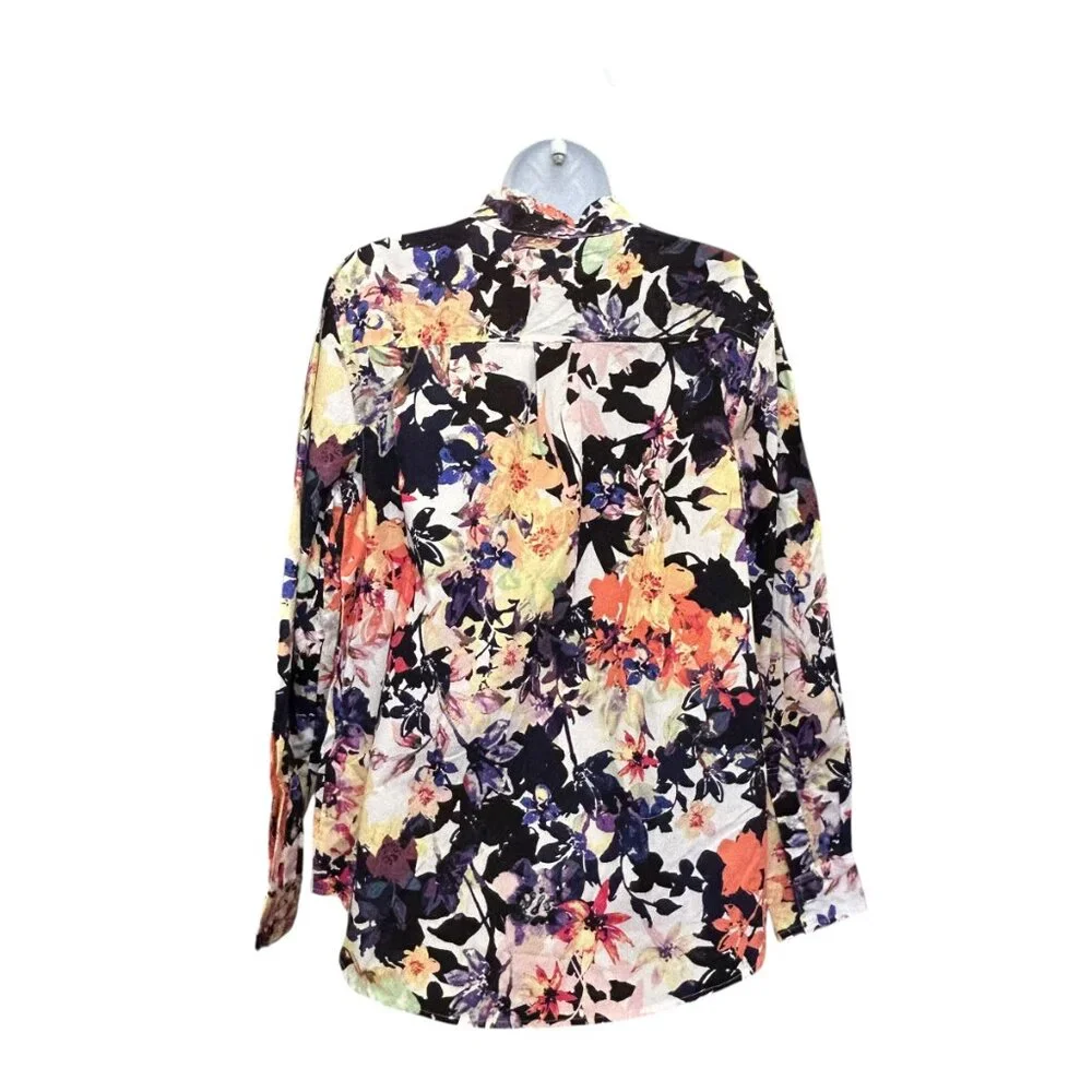Signature Collection Floral Ruffle Neck Cotton Blouse Size 14 - Picture 6 of 7